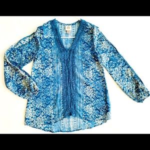 long shirt,poliéster,embroidery,blue and white,”S”